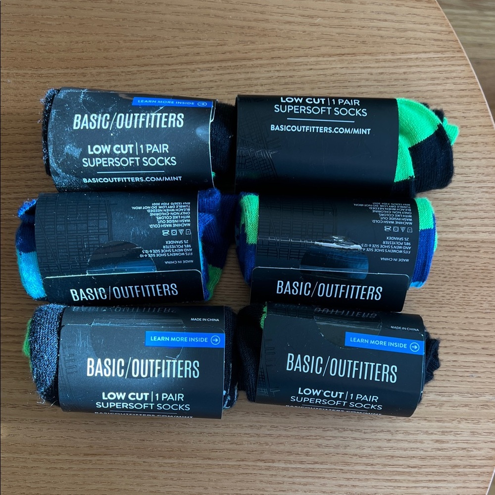 Supersoft JetBlue branded Socks - Green, Blue, Black; unopened set of 6